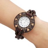 Madeira analógico relógio pulseira de quartzo das mulheres (