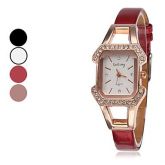 quartzo analógico retângulo diamante caso pu banda relógio d