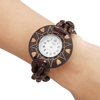 Madeira analógico relógio pulseira de quartzo das mulheres (