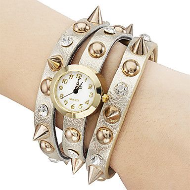 rebite moda feminina couro pu analógico pulseira relógio de