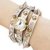 rebite moda feminina couro pu analógico pulseira relógio de